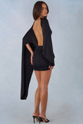 Lida Draped Cape Mini Dress in Black