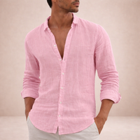 Men's Shirt Linen Long Sleeve Button Down Spread Collar