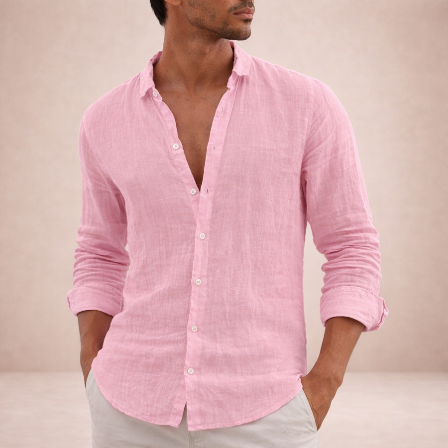 Men's Shirt Linen Long Sleeve Button Down Spread Collar