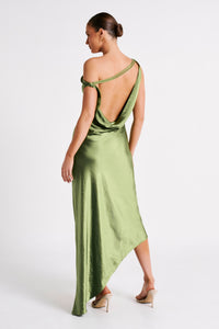 Yvette Asymmetrical Slip Maxi Dress in Emerald
