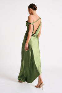 Yvette Asymmetrical Slip Maxi Dress in Emerald