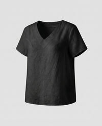 Eden Airy Linen Top with V-Neck in Black