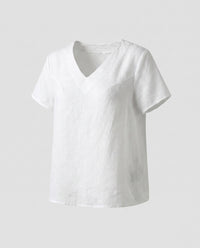 Eden Airy Linen Top with V-Neck in White