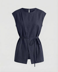 Eden Blouse with Sleeveless and Belted in Navy
