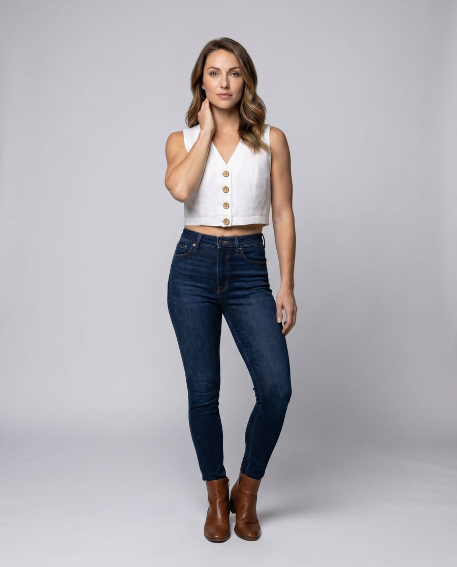 Edie Linen Top with V-Neck