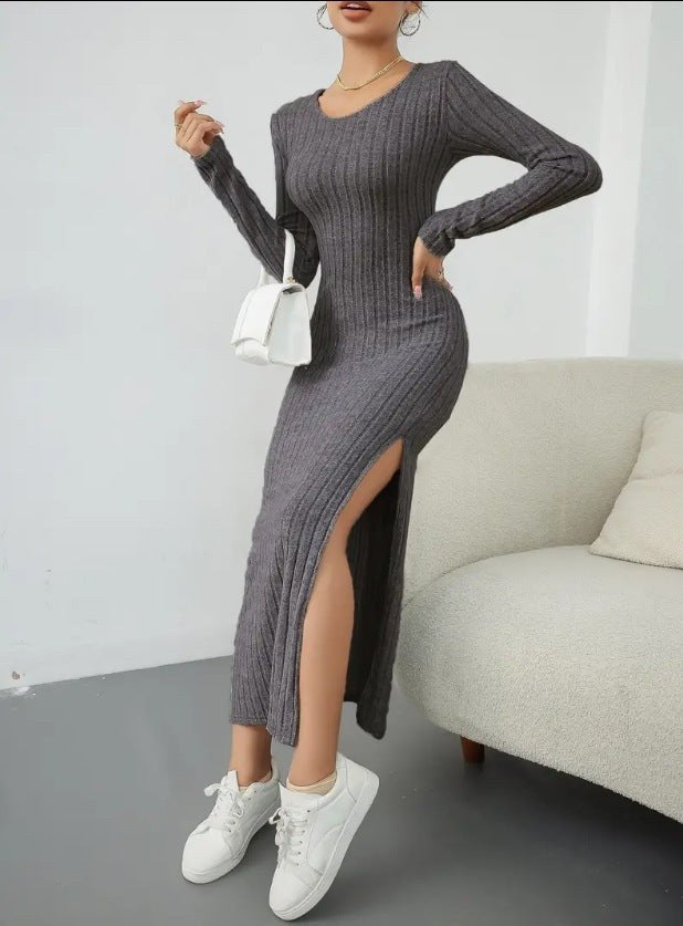 Edie Maxi Dress with Side Split in Grey