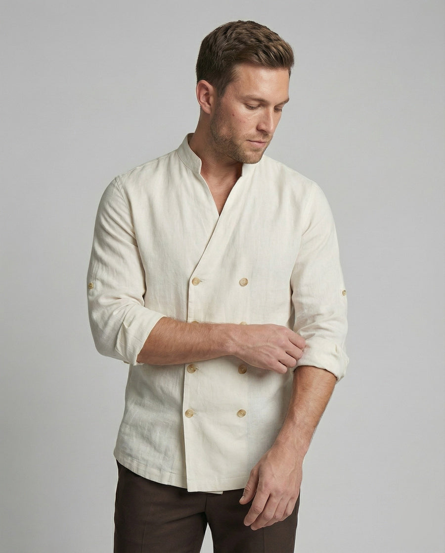 Edmund Casual Linen Shirt with Stand Collar