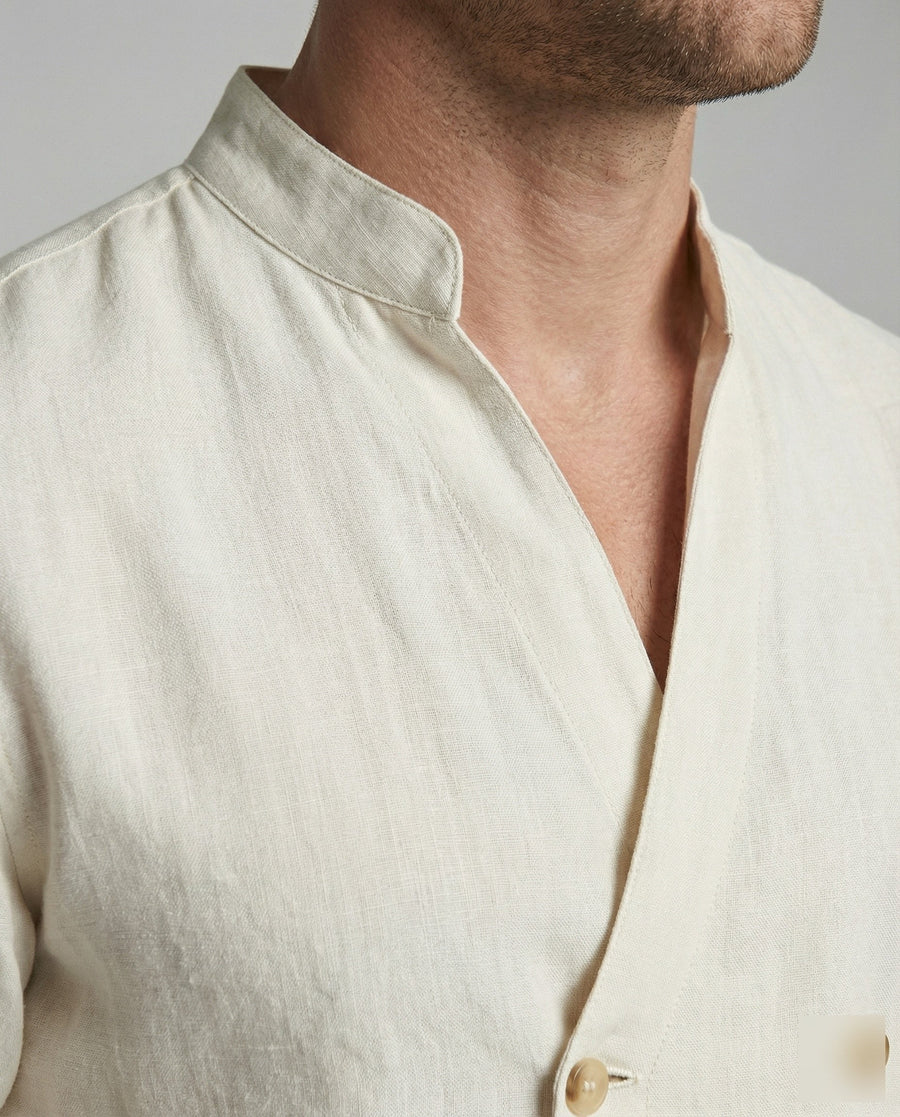 Edmund Casual Linen Shirt with Stand Collar