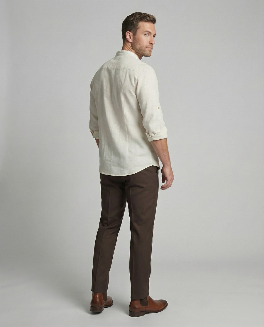 Edmund Casual Linen Shirt with Stand Collar