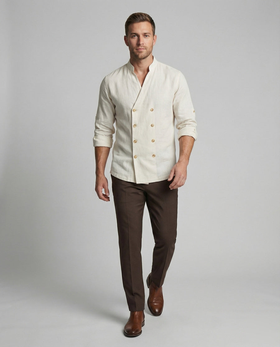 Edmund Casual Linen Shirt with Stand Collar