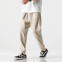 Edmund Lightweight Linen Trousers in Beige
