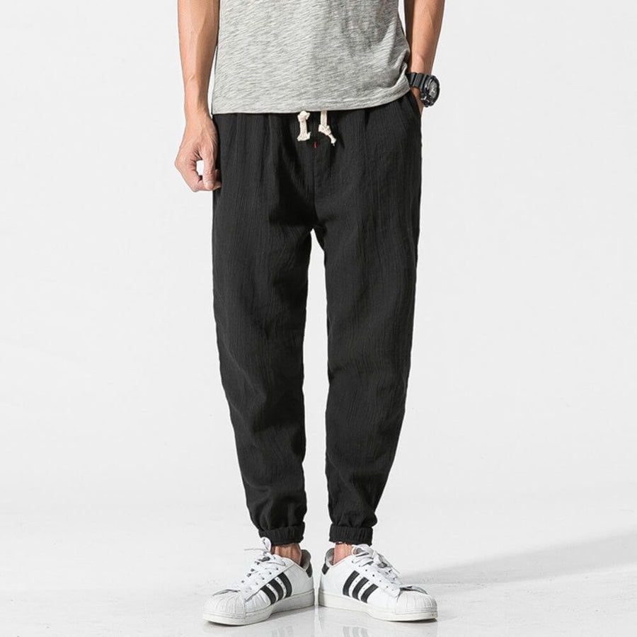 Edmund Lightweight Linen Trousers in Black