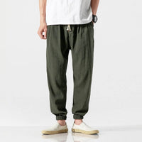 Edmund Lightweight Linen Trousers in Green