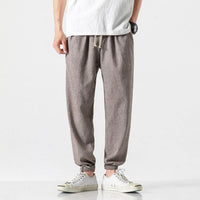 Edmund Lightweight Linen Trousers in Grey