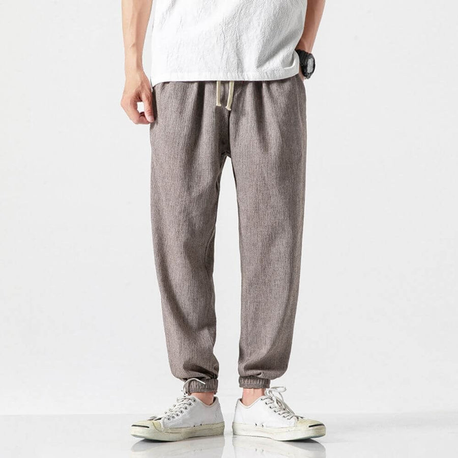 Edmund Lightweight Linen Trousers in Grey