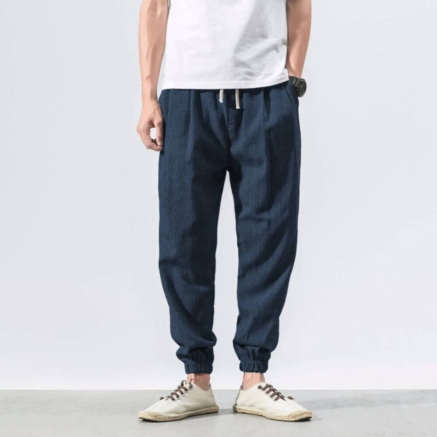 Edmund Lightweight Linen Trousers in Light Blue
