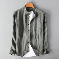 Eduard Casual Linen Shirt with Stand Collar and Chest Pocket in Grey