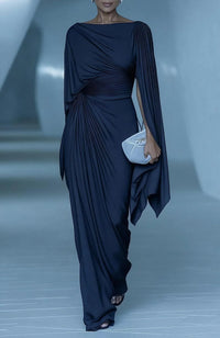 Edwynn Women's Formal Dress Cape Sleeve Maxi Gown in Dark Blue