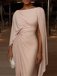 Edwynn Women's Formal Dress Cape Sleeve Maxi Gown in Peach