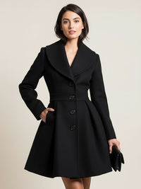 Wool Blend a Line Coat with Shawl Collar and Buttons for Women 2026