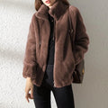 Women's Fleece Teddy Stand Collar Zip-Up Jacket with Drawstring Hood