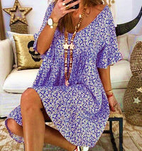 Effie Casual Dress with V-Neck in Purple