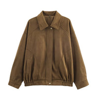 Effie Casual Leather Jacket with Elastic Waist and Pockets