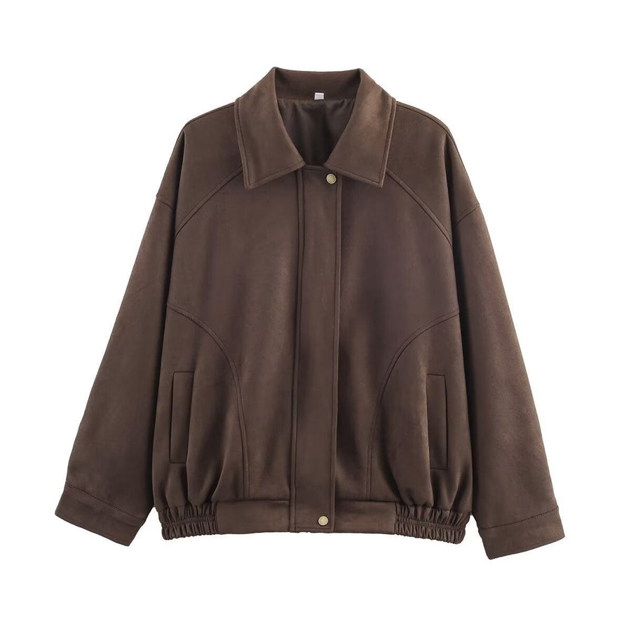 Effie Casual Leather Jacket with Elastic Waist and Pockets