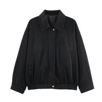 Effie Casual Leather Jacket with Elastic Waist and Pockets in Black
