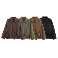 Effie Casual Leather Jacket with Elastic Waist and Pockets