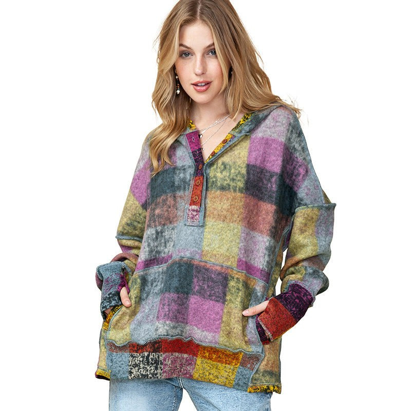 Effie Casual Sweater with Pockets and Hood in Multicolour