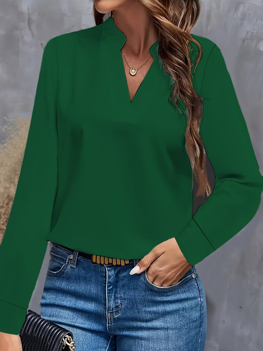 Effie Elegant Blouse with V-Neck in Green