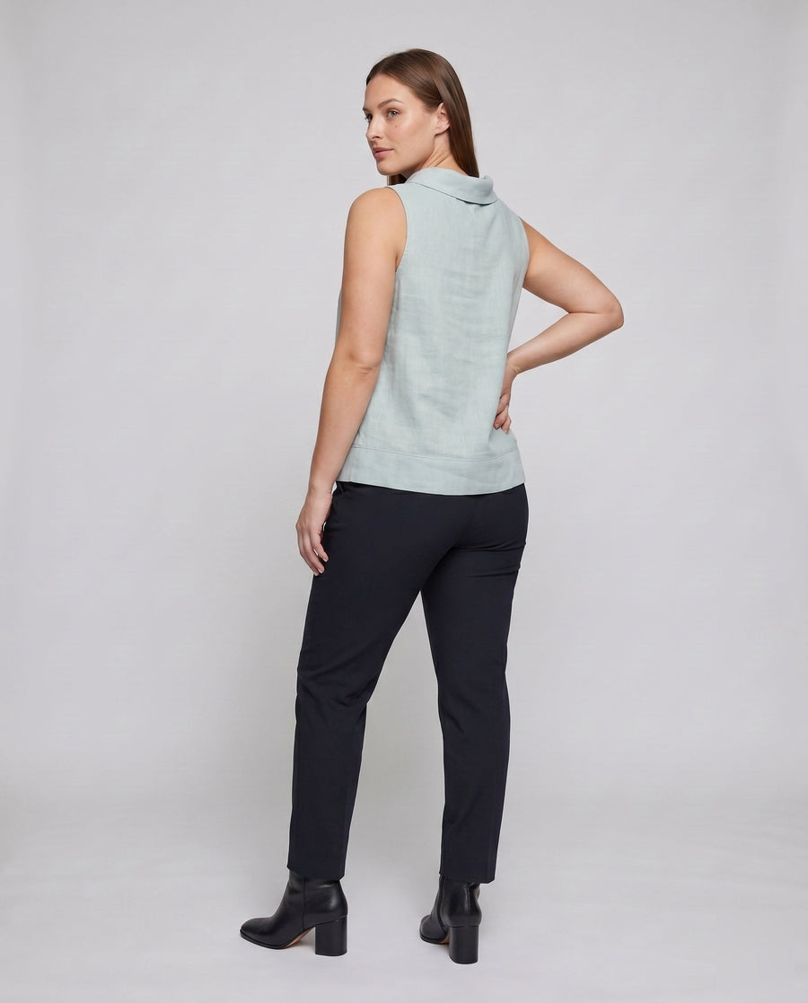 Effie Elegant Linen Top with Stand Collar and Sleeveless