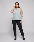 Effie Elegant Linen Top with Stand Collar and Sleeveless