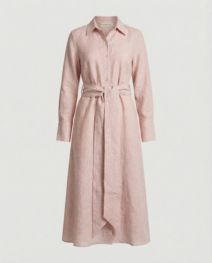 Effie Linen Shirt Dress in Beige