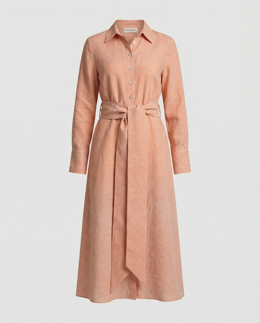 Effie Linen Shirt Dress in Ochre