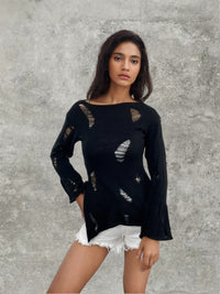 Effie Relaxed Knit Sweater in Black