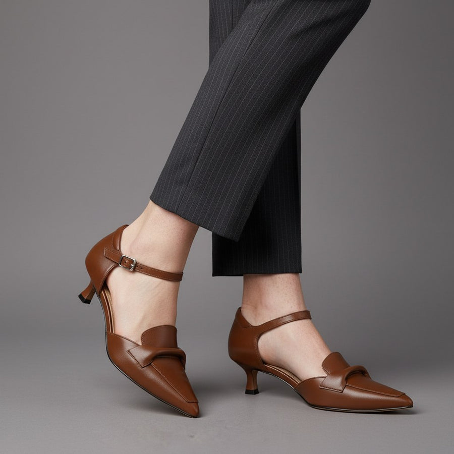 Elaine Kitten Heel Pump in Sienna Brown