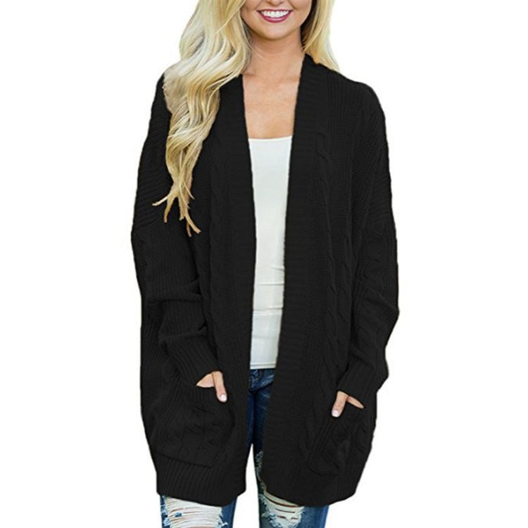 Elara Casual Knit Cardigan with Pockets in Black