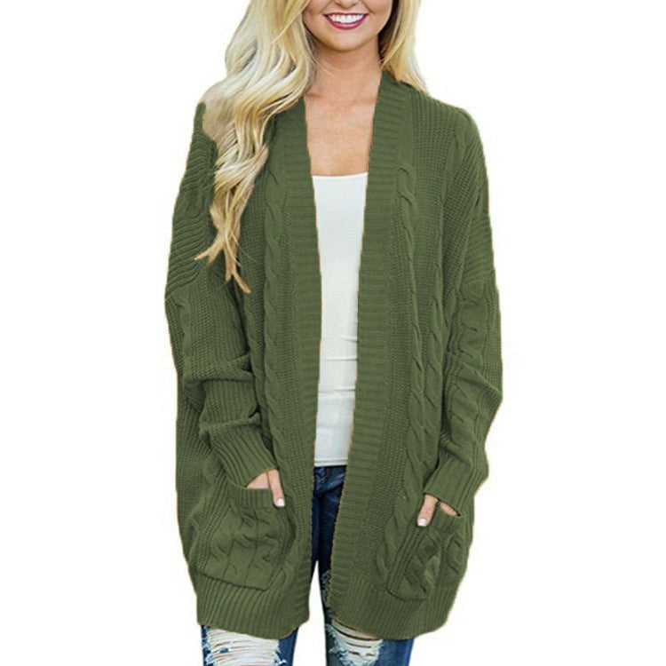 Elara Casual Knit Cardigan with Pockets in Green