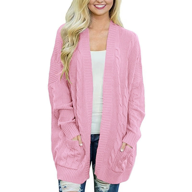 Elara Casual Knit Cardigan with Pockets in Pink