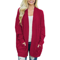 Elara Casual Knit Cardigan with Pockets in Red