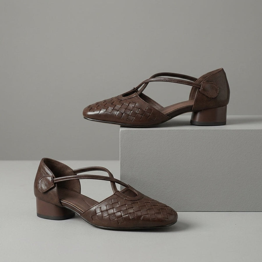 Elara Cross Strap Pump in Espresso Brown