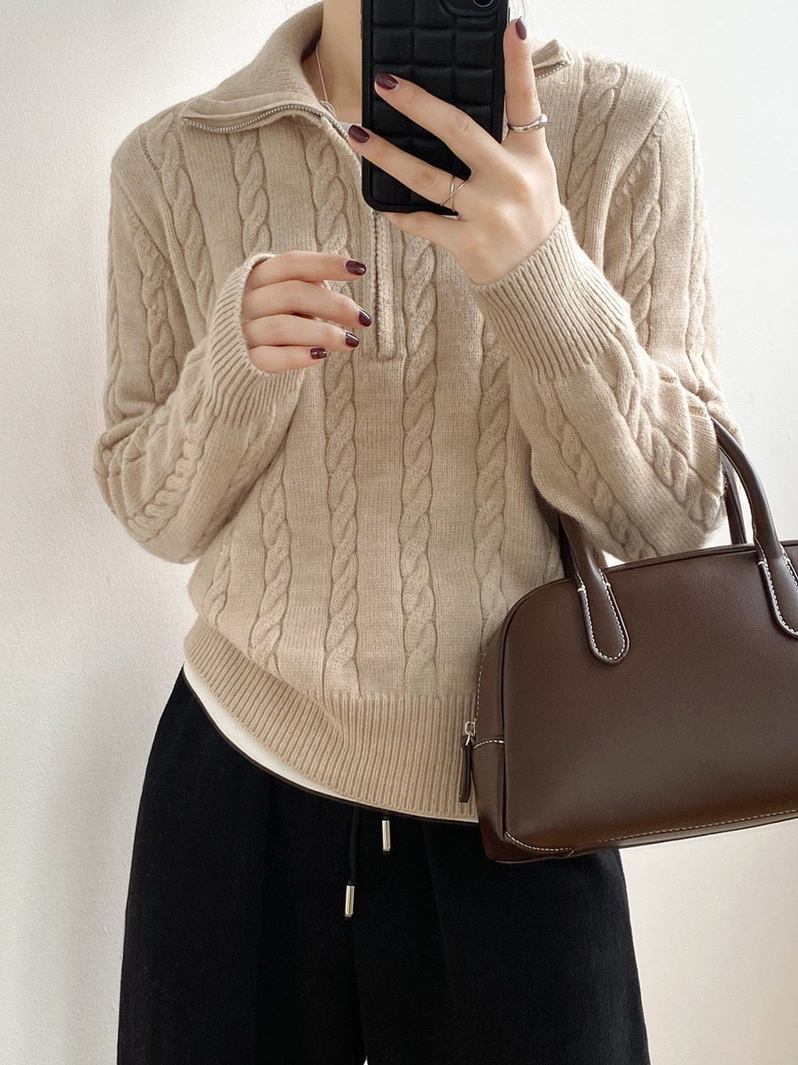 Elara Knit Sweater with Stand Collar in Apricot