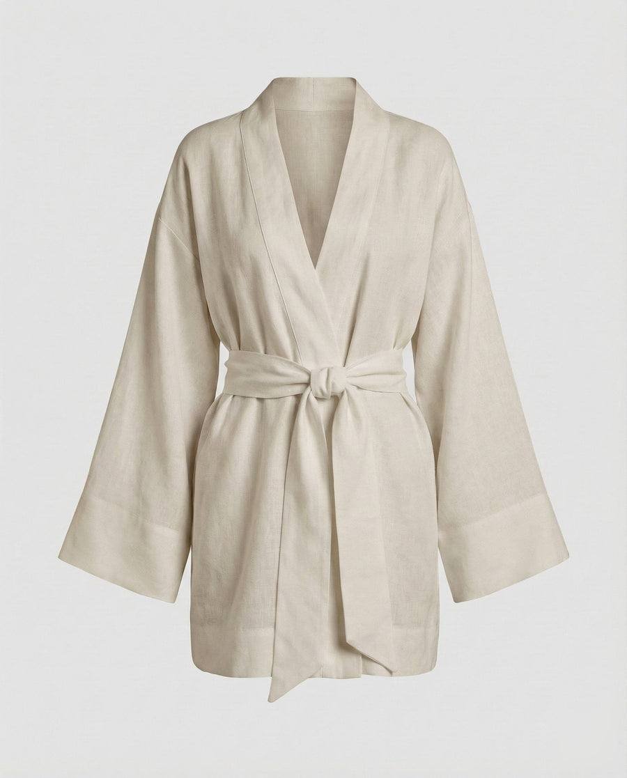 Elara Linen Blend Dress with Belted in Green