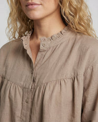 Elara Vintage Linen Blouse with Stand Collar