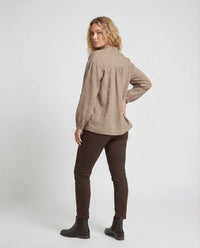 Elara Vintage Linen Blouse with Stand Collar