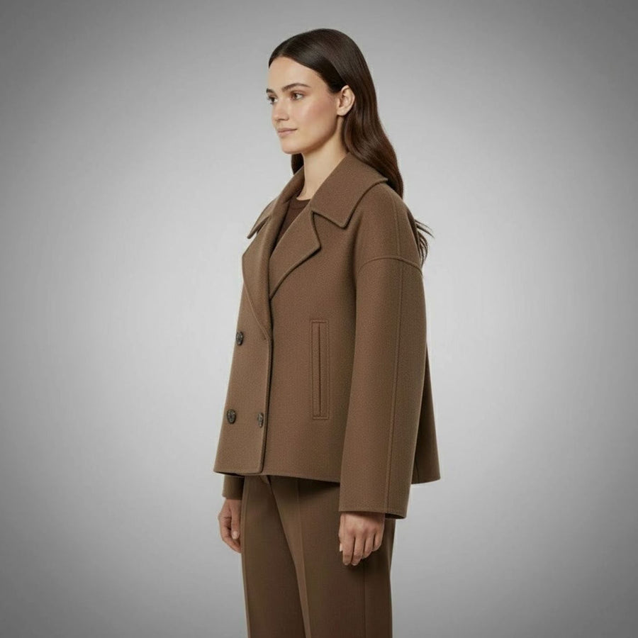 Lena | Women's Elegant Double Breasted Oversized Short Wool Coat
