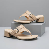 Elena Buckle Strap Leather Sandal in Beige