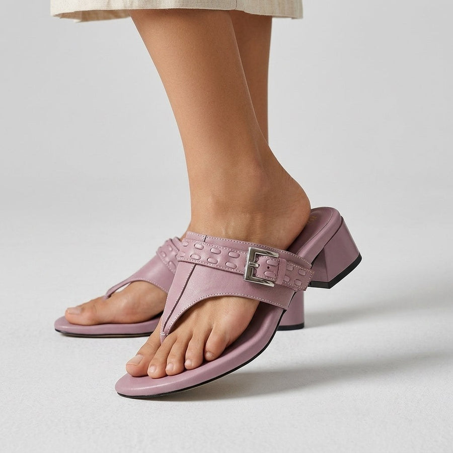 Elena Buckle Strap Leather Sandal in Lavender